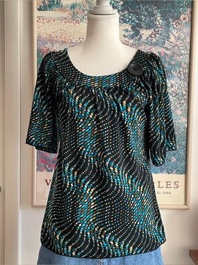 Vintage Y2K Mod Dot Top Small Black Green Twee Retro Boho Artsy Buttons